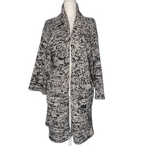 SUPERDRY Scandinavian chunky knit black white 3/4 wide sleeve long cardigan